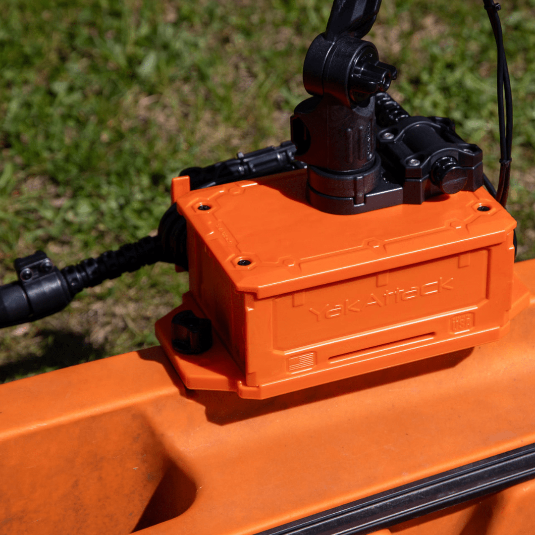 YakAttack YakAttack CellBlok Battery Box in Orange and SwitchBlade Transducer Arm Combo YakAttack TowNStow Scupper Kayak Cart - Ottawa Valley Air Paddle