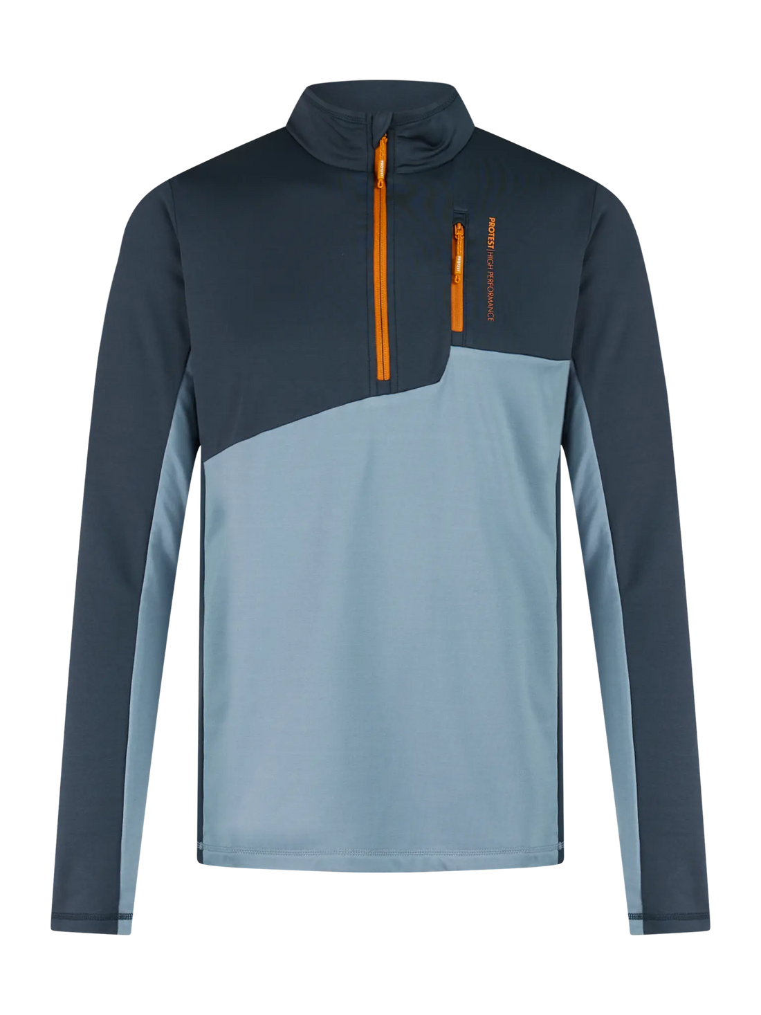 Protest PRTBonus 1/4 zip active top in Stone Blue - front view
