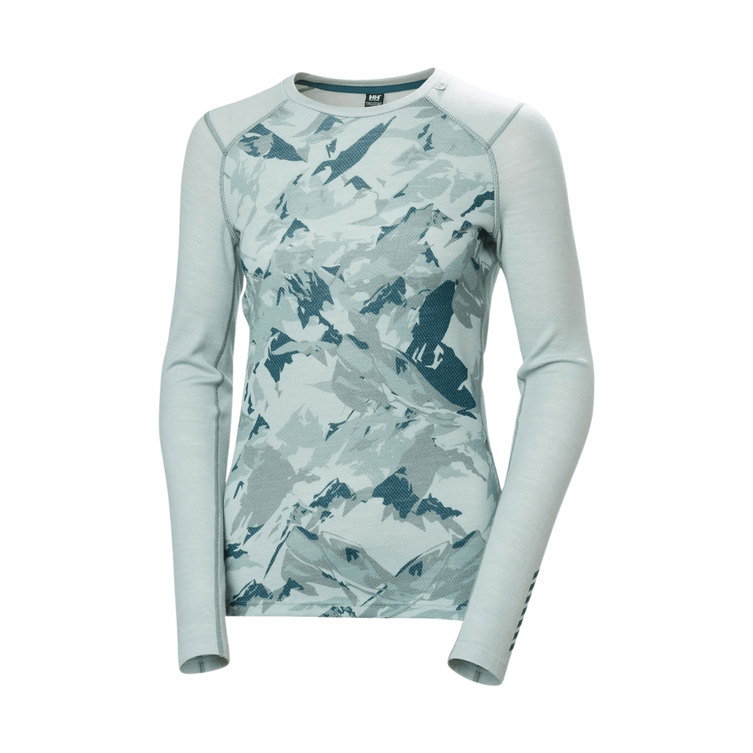 Helly Hansen Green Mist / XS Helly Hansen Women’s LIFA® Merino Midweight Graphic Long-Sleeve Crew Base Layer Helly Hansen Women’s LIFA® Merino Midweight Graphic Long-Sleeve Crew 
