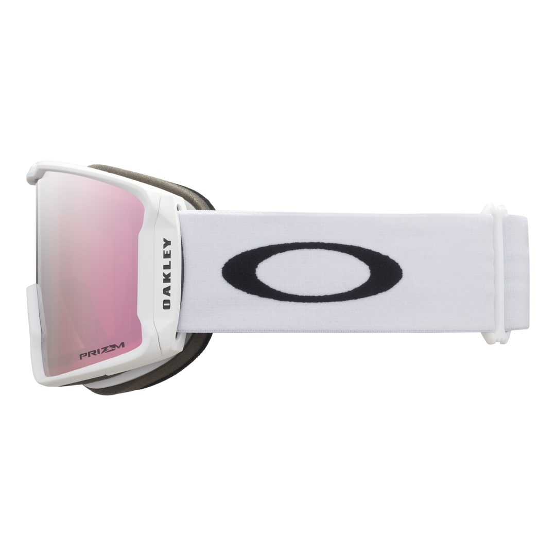 Oakley Line Miner L Unisex Goggles 2027 in Matte White | Prizm Snow Rose Gold Iridium - side view