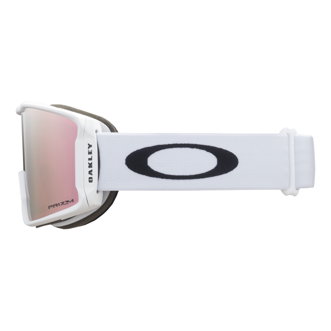 Oakley Line Miner M Unisex Goggles 2027 in Matte White | Prizm Snow Rose Gold Iridium - side view