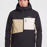 O'Neill FWC' Cruz Triple Men's Snow Jacket in Black Out Beige Colour Block - front view, on model
