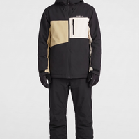 O'Neill FWC' Cruz Triple Men's Snow Jacket in Black Out Beige Colour Block - full-body view, on model