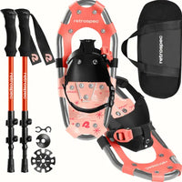 Retrospec Blush / 14 in (up to 50lbs) Retrospec Drifter Kids' Snowshoe Bundle With Trekking Poles