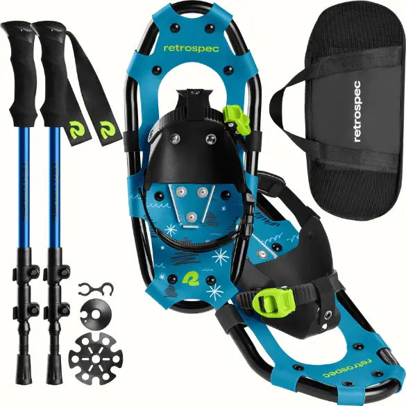 Retrospec Brash Blue / 14 in (up to 50lbs) Retrospec Drifter Kids' Snowshoe Bundle With Trekking Poles